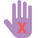 Símbolo da mão aberta com a letra X na cor vermelha